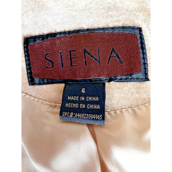 Women's 90s Suede leather Jacket Blazer Tan Beige feminine stitch detail Sz-4 - Picture 3 of 8